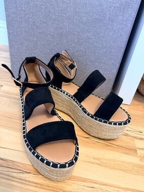 Women's Black Espadrille Platform Sandals